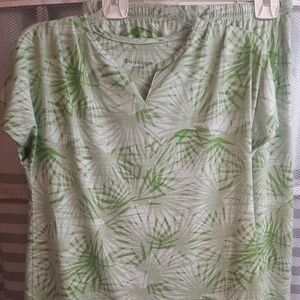 Stan Herman 2pc Lounge Wear Green Tropical Print Size S